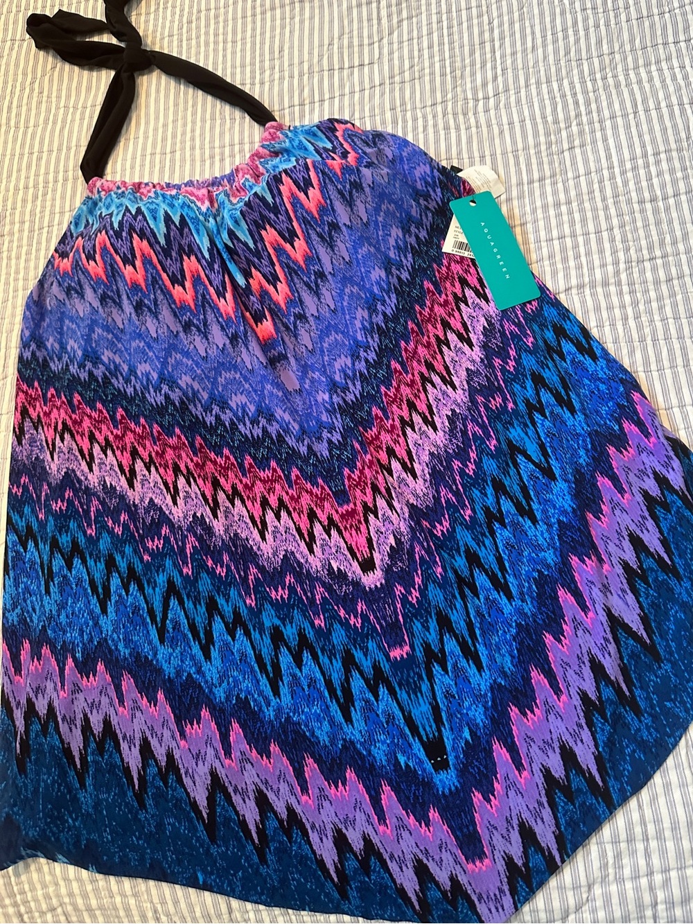 NEW Tankini Swim Bathing Suit Top Halter Colorful Pattern XL NWT Aquagreen